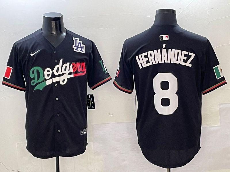 Men Los Angeles Dodgers #8 Hernandez Black Mexico Nike 2025 MLB Jersey style 9